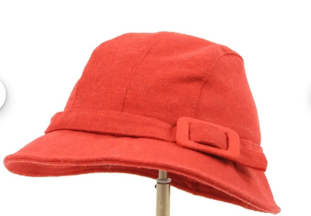 Vintage Red Cloche Hat Wool Felt Bucket Style Retro Women’s